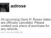 Guns N'Roses отменили концертный тур через Twitter